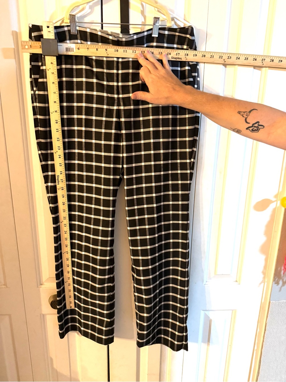 Ann Taylor Black and White Windowpane Plaid Wide-Leg Pants